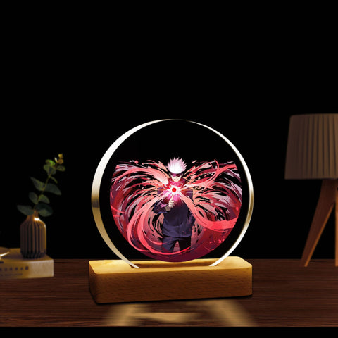 Anime LED Lamp – Gojo | Luffy | Tanjiro | Nezuko (Acrylic Light with Wooden Base)