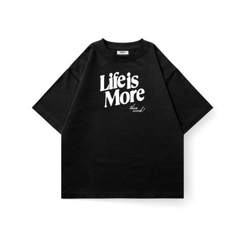Kaihama Life Is More oversized T-shirt in soft fabric, featuring bold printed text on a relaxed fit, casual streetwear style