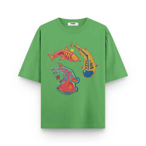 Neon Koi Orbit – Oversized Graphic T-Shirt