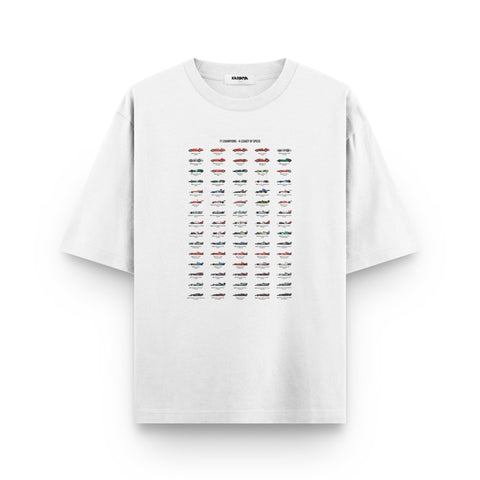 F1 Car Evolution Oversized Tee – A Legacy of Speed by Kaihama