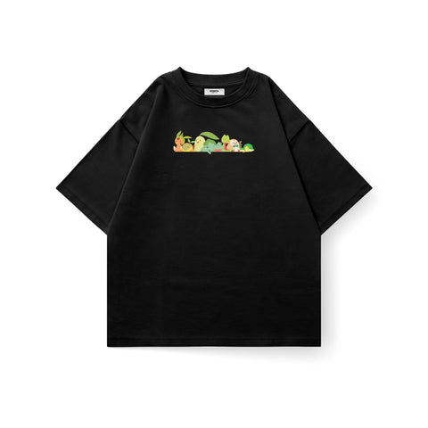 Kaihama Pokemon Grass Squad oversized T-shirt featuring vibrant green grass-themed design and Pokémon graphics on soft fabric.