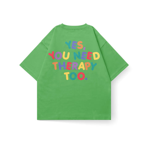 Kaihama You Need Therapy Too oversized T-shirt in soft fabric, featuring bold text logo on a relaxed fit white T-shirt.