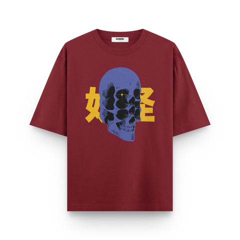 Blue Skull Bloom – Oversized Street Graphic T-Shirt