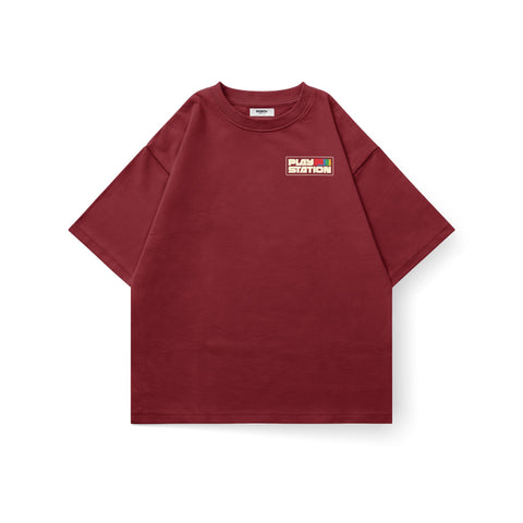 Kaihama PlayStation oversized T-shirt featuring bold gaming logo in black and white, casual fit, and comfortable fabric.