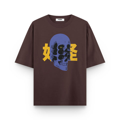 Blue Skull Bloom – Oversized Street Graphic T-Shirt