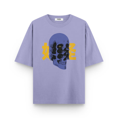 Blue Skull Bloom – Oversized Street Graphic T-Shirt