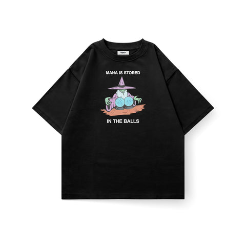 Kaihama Mana Is Stored oversized T-shirt featuring a graphic print, relaxed fit, soft fabric, and casual streetwear style.
