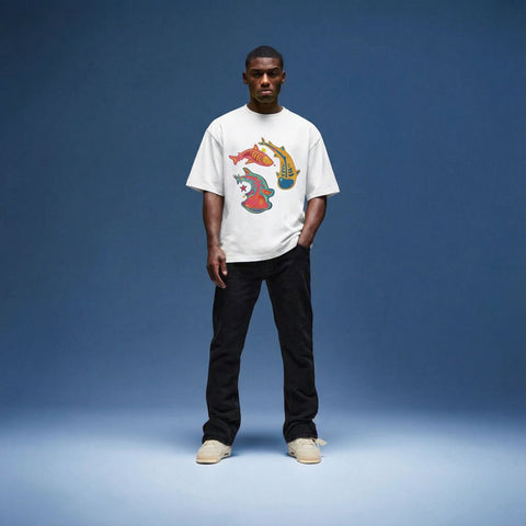 Neon Koi Orbit – Oversized Graphic T-Shirt