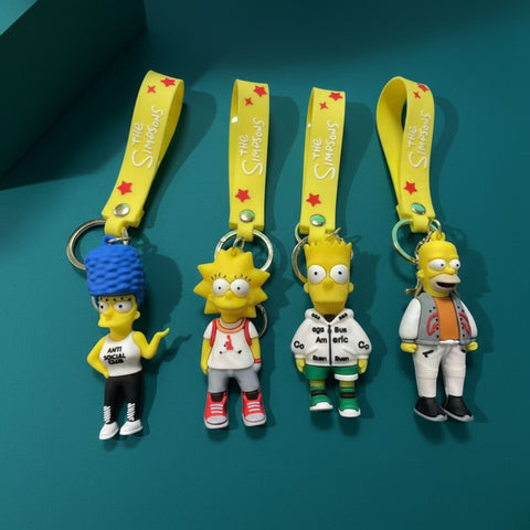 The Simpsons Silicone Keychain with Strap – Marge / Lisa / Bart / Homer | 3D Cartoon Keychain