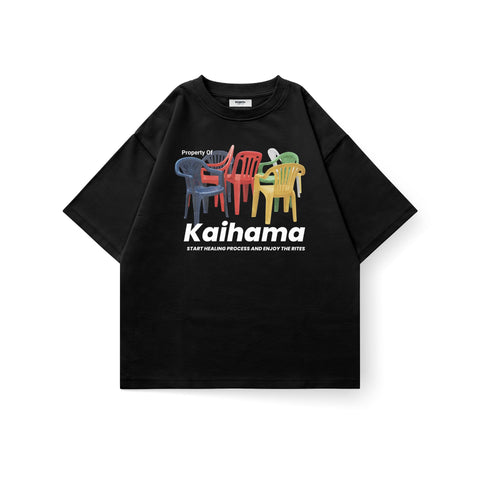 Kaihama We Sit We Heal oversized T-shirt featuring bold text design on soft cotton fabric, casual fit, and relaxed style.