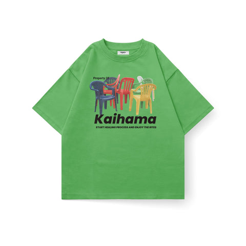 Kaihama We Sit, We Heal oversized T-shirt featuring bold text design in soft cotton fabric, casual fit and relaxed style.