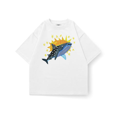 Kaihama Cosmic Whale oversized T-shirt featuring a vibrant whale cosmic design on soft fabric, perfect for casual wear.