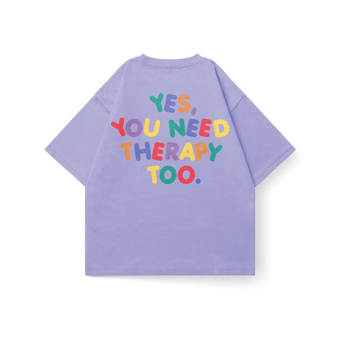 Kaihama You Need Therapy Too oversized T-shirt in soft fabric with bold printed message on front, relaxed fit casual style.