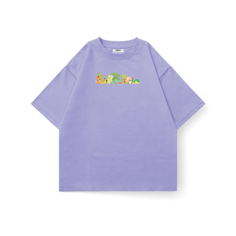 Kaihama Pokemon Grass Squad oversized T-shirt featuring colorful Pokemon characters on a green background.