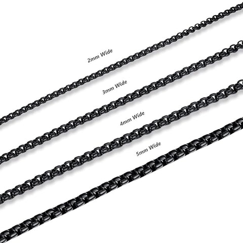 Men's 5mm Black Stainless Steel Box Chain Necklace – Bold & Stylish