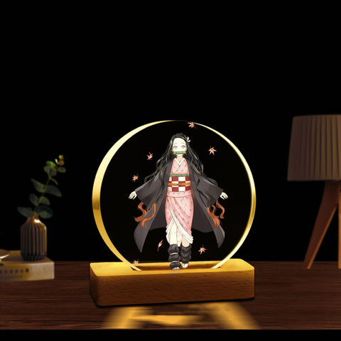 Anime LED Lamp – Gojo | Luffy | Tanjiro | Nezuko (Acrylic Light with Wooden Base)