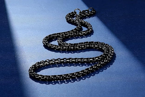 Men's 5mm Black Stainless Steel Box Chain Necklace – Bold & Stylish